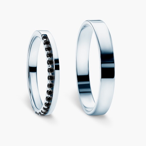 Obrączki Dream: białe złoto, czarne diamenty, płaskie, 3 mm